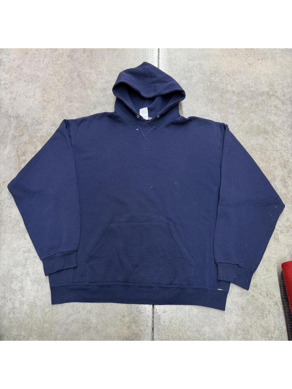 vintage russell athletics navy heavyweight blank hoodie size xl